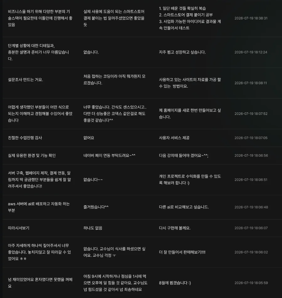 수강생 만족도 및 후기