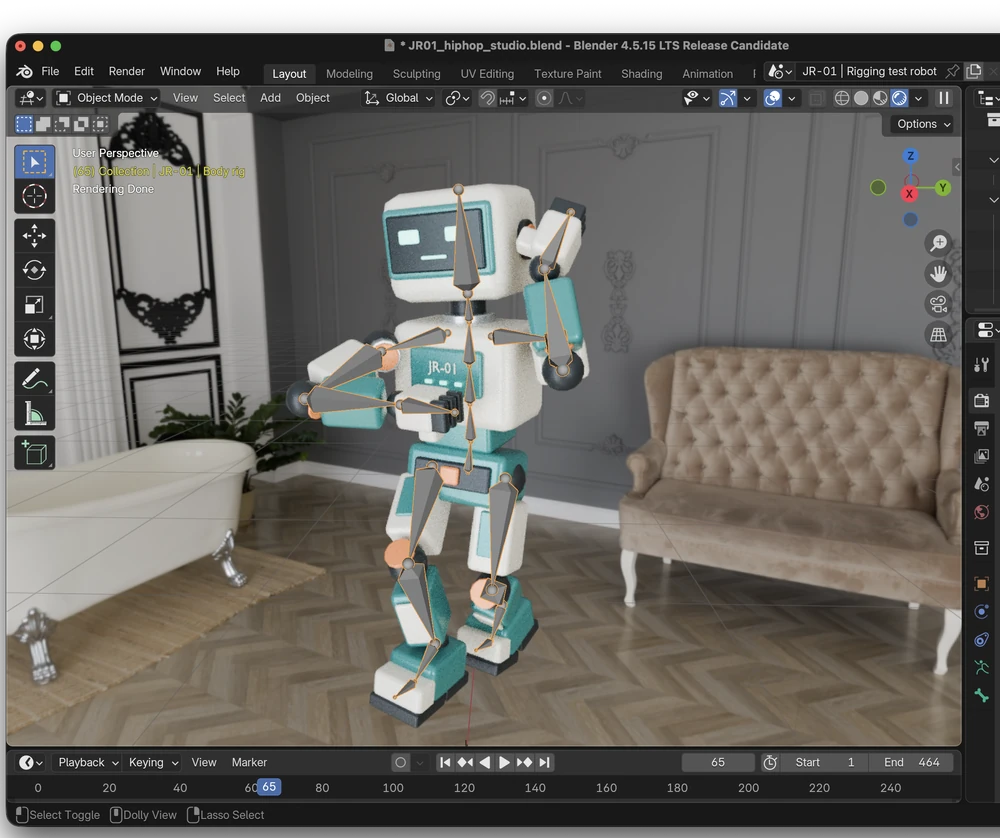 360도 실내 HDRI 배경을 적용한 Blender 로봇 애니메이션